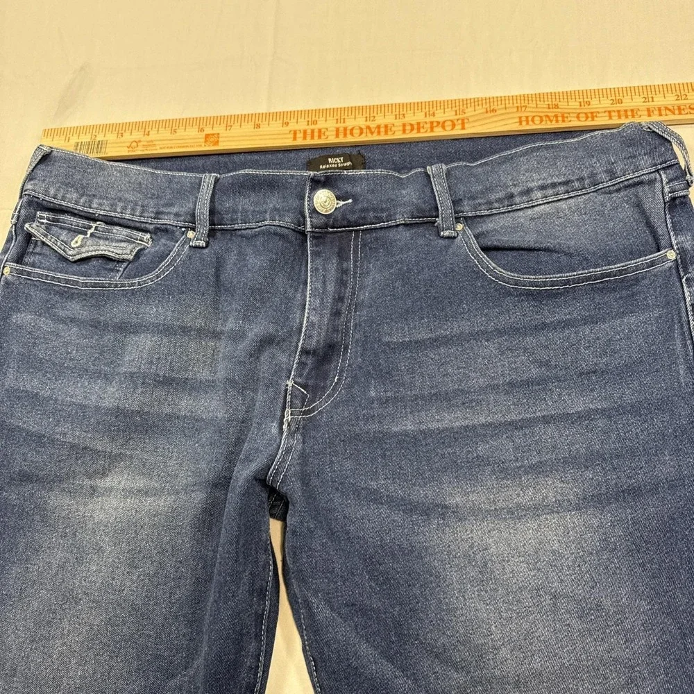 jEANS sTRAIGHT True Religion ricky fLAP  mens 40x31  mEDIUM wASH wHISKERING
